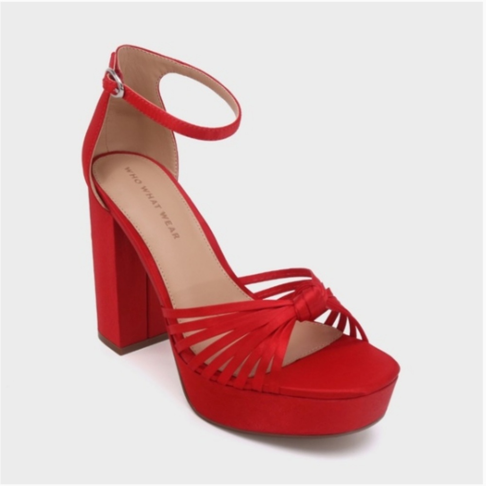 Red Ella Satin Knot Platform Heeled Pump